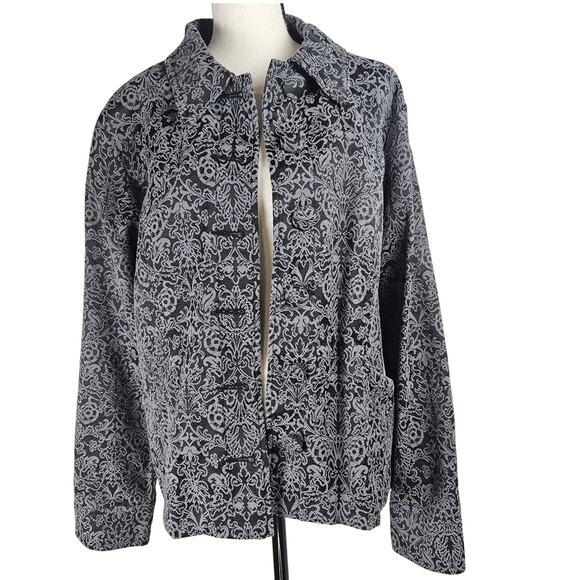 Croft & Barrow Jacket Women XL Black Gray Jacquard Button Front Pockets Casual - Picture 2 of 8
